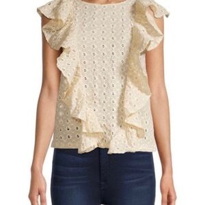 70F/21C size medium ivory ruffle embroidery top nwt